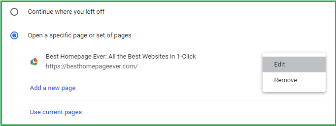 Google Chrome On Startup tab