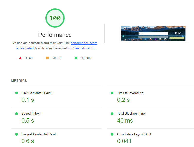 best homepage ever performance on lighthouse