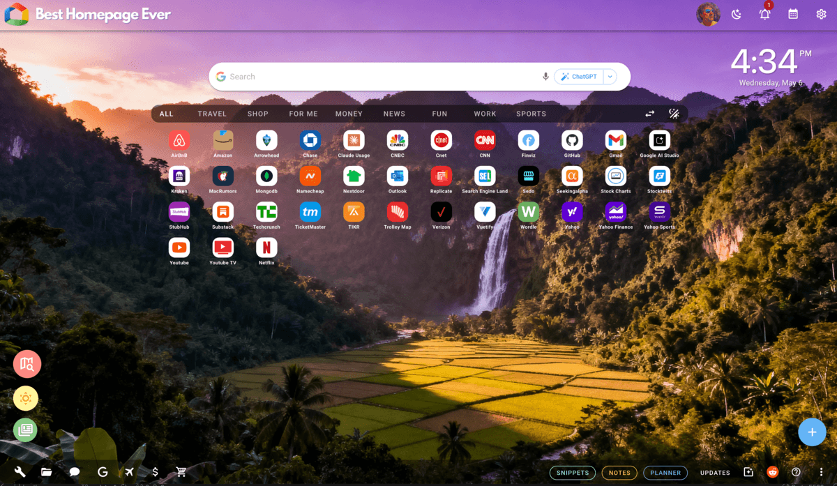 Best Homepage Ever's customizable homepage with widgets and quick links