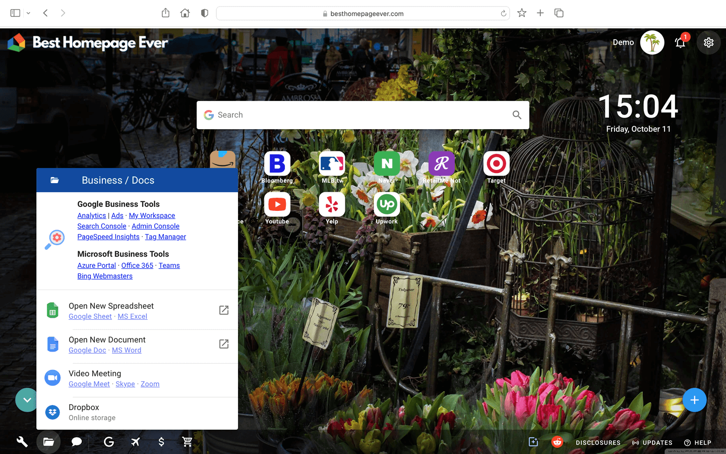 Best Homepage Ever's office tools and documents menu
