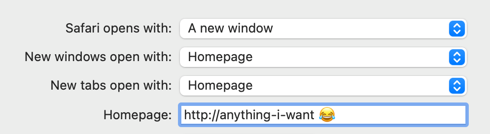 safari homepage and new tab settings