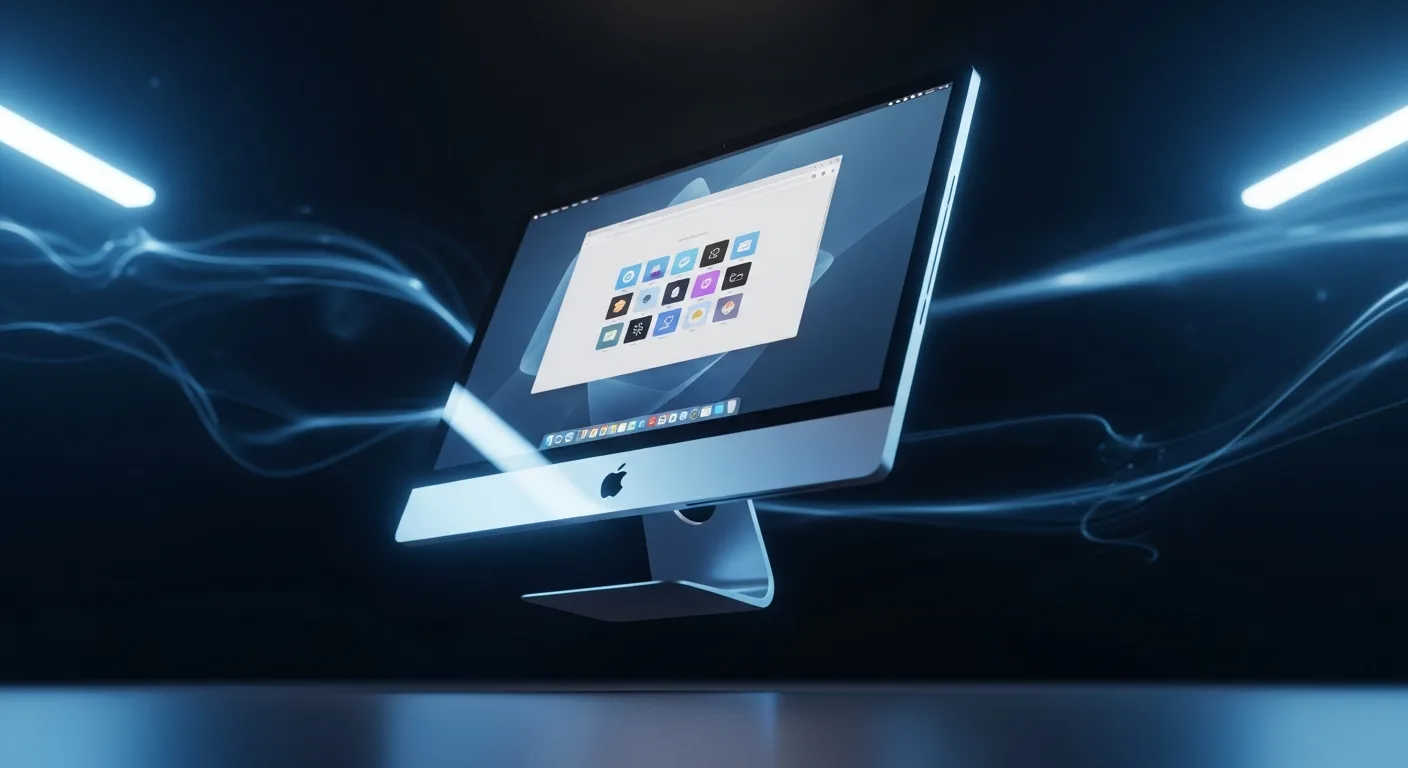 Apple desktop showing a clean Safari homepage