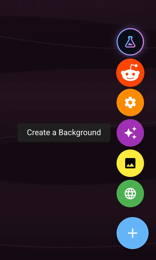 The homepage shortcut rail with the purple sparkles button labelled 'Create a Background'