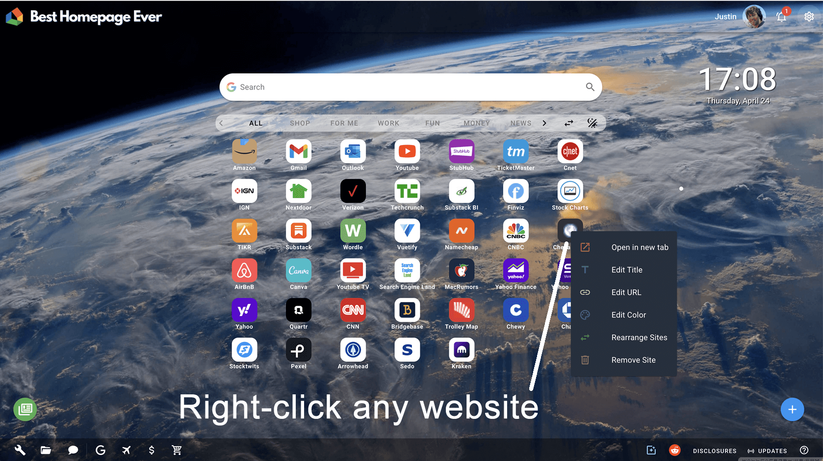 Right-click menu on a custom website