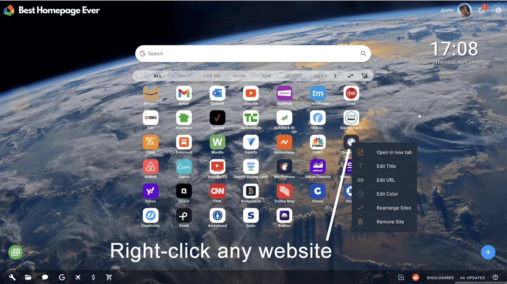 Right-click menu on a custom website