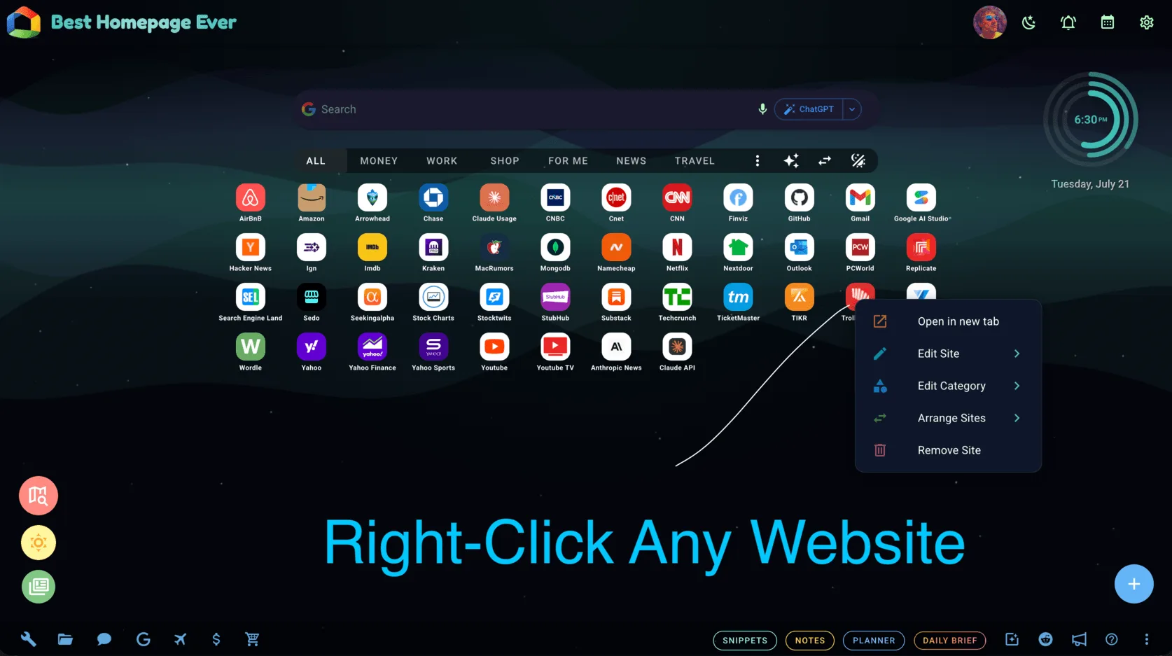 Right-click menu on a custom website