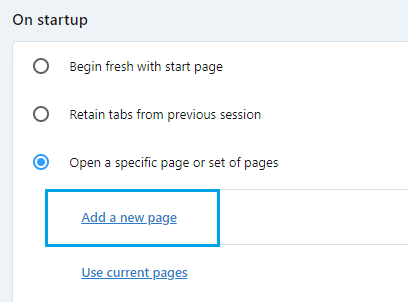 Opera Settings on Startup Homepage