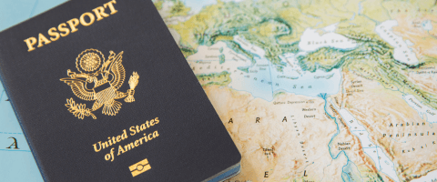 usa passport on global map