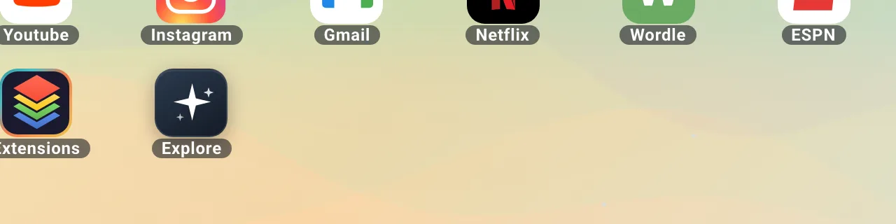 Website icons over a pale background with each name inside a small translucent dark pill